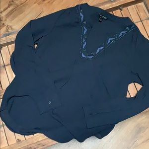 Banana Republic navy blouse with embroidered neck